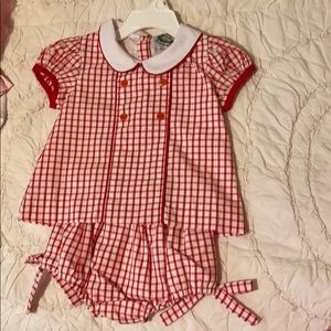 White and red stripe shirt and bloomer set